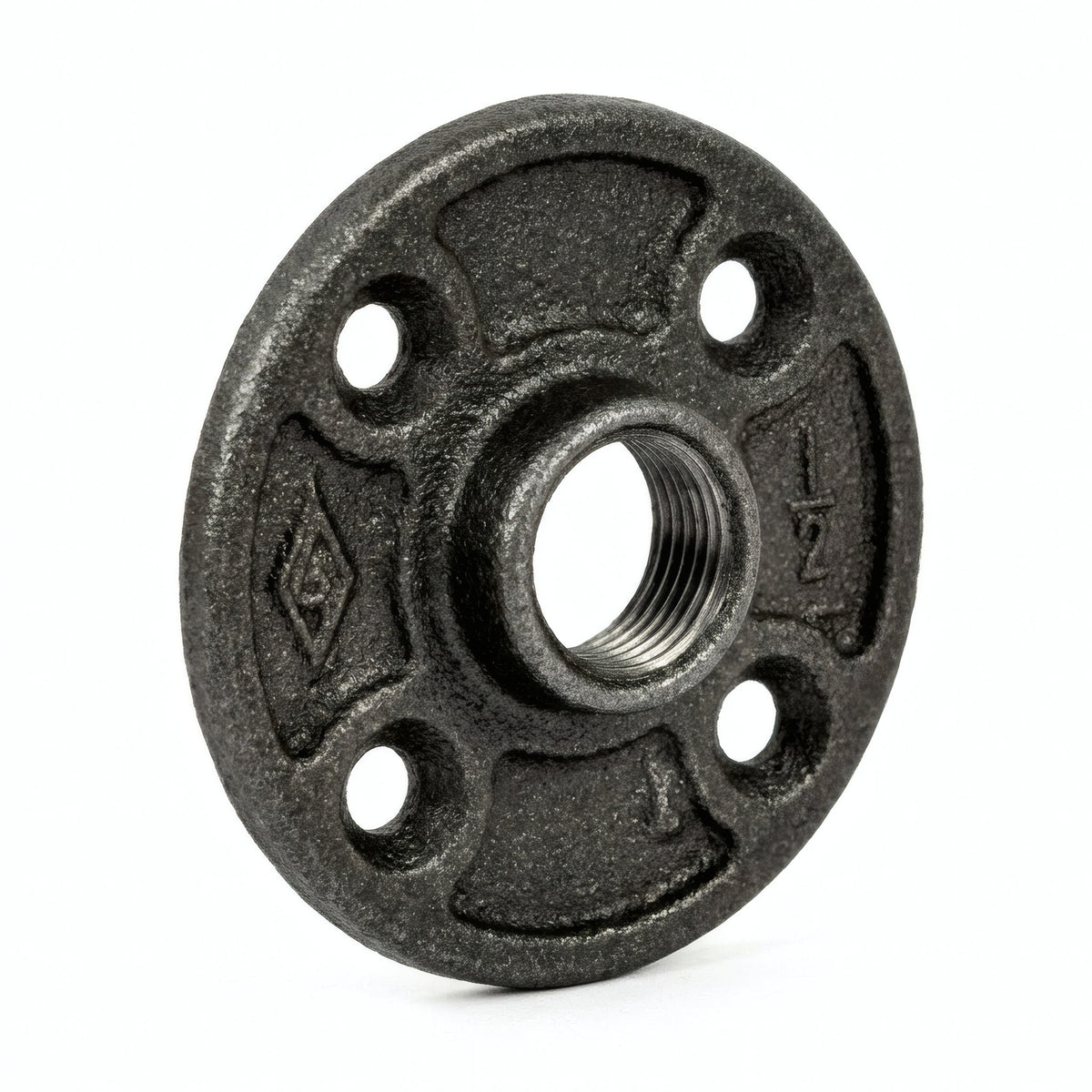 Flange 1/2'' | 15x21mm stor diameter sort støbejern - produktfoto på hvid baggrund 6