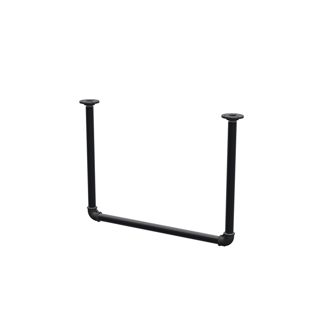Loftophængt tøjstang i matsort lakeret stålrør Ø 27 mm — bredde 56 cm, højde under loftet 42 cm, trekvartsvisning på hvid baggrund