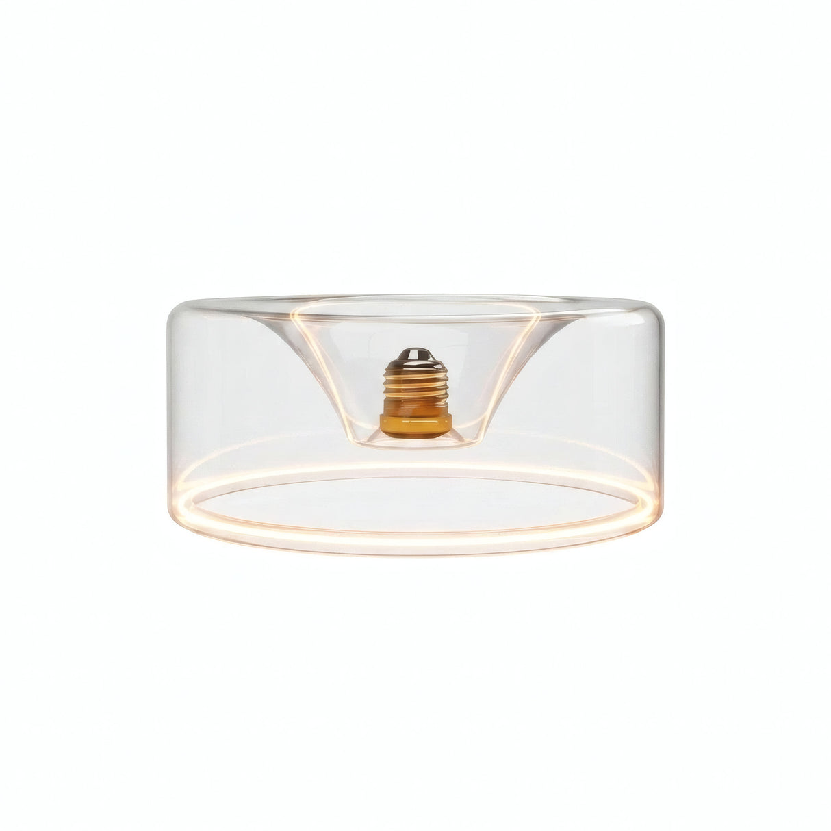 E27 LED-donutpære i klart glas, Ø 195 mm, tændt, varm lysring, hvid baggrund