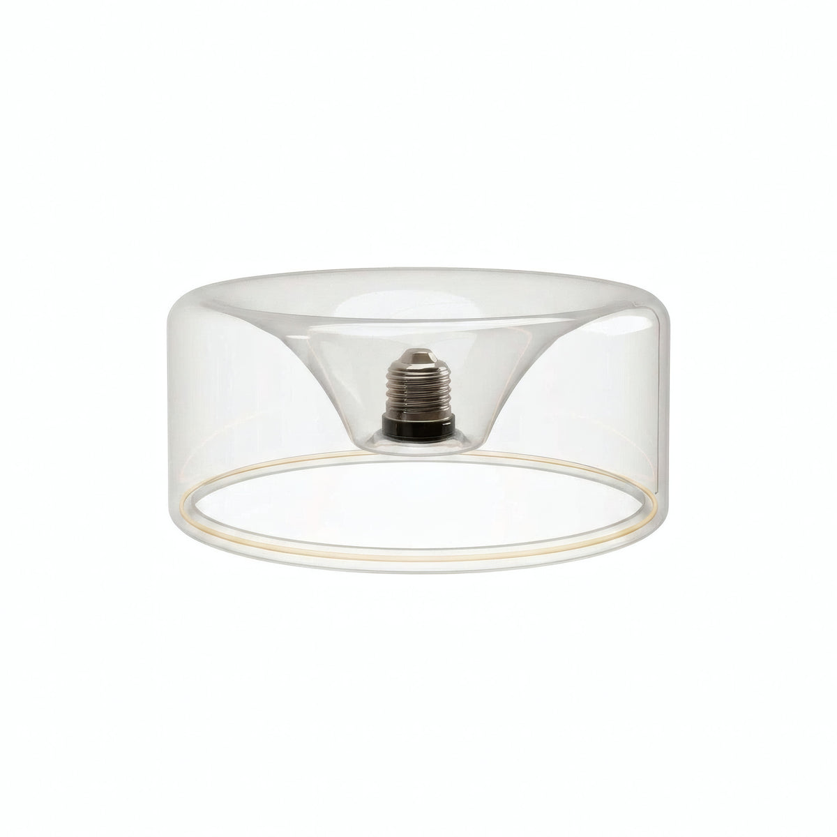 E27 LED-donutpære i klart glas, Ø 195 mm, slukket, forsænket E27-sokkel synlig, hvid baggrund