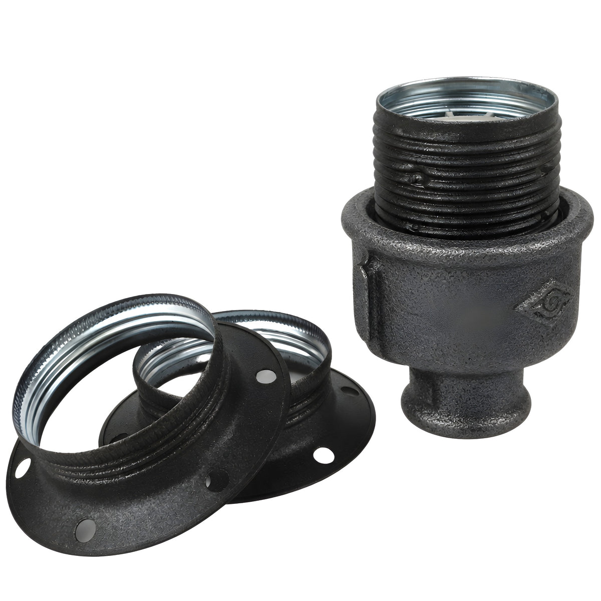 E27-fatningssæt i mat gråt metal på fitting 1/2'' (15x21mm) med indvendigt gevind i sort støbejern Økonomi