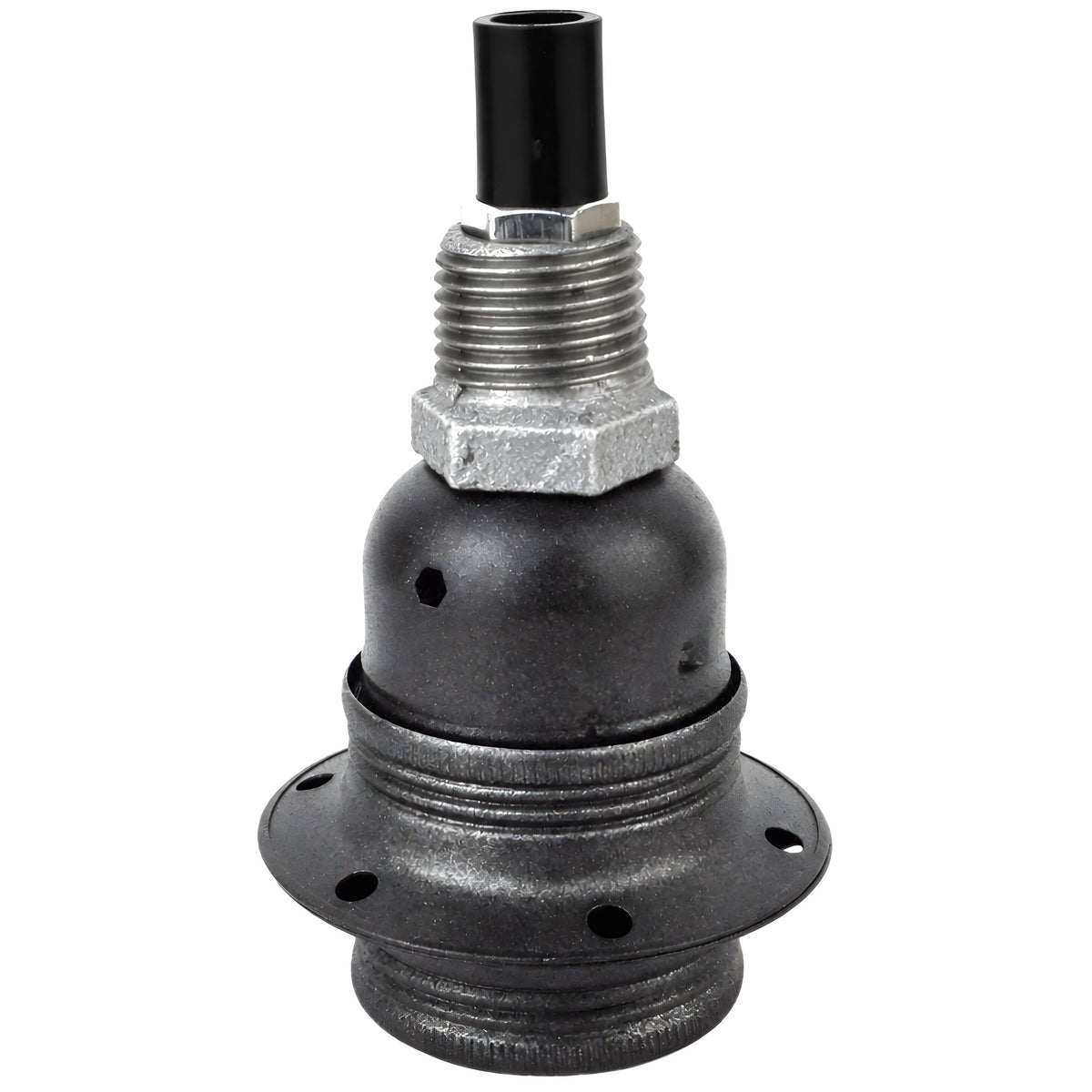 E27-fatningssæt i mat gråt metal på fitting 1/2'' (15x21mm) med udvendigt gevind i galvaniseret støbejern