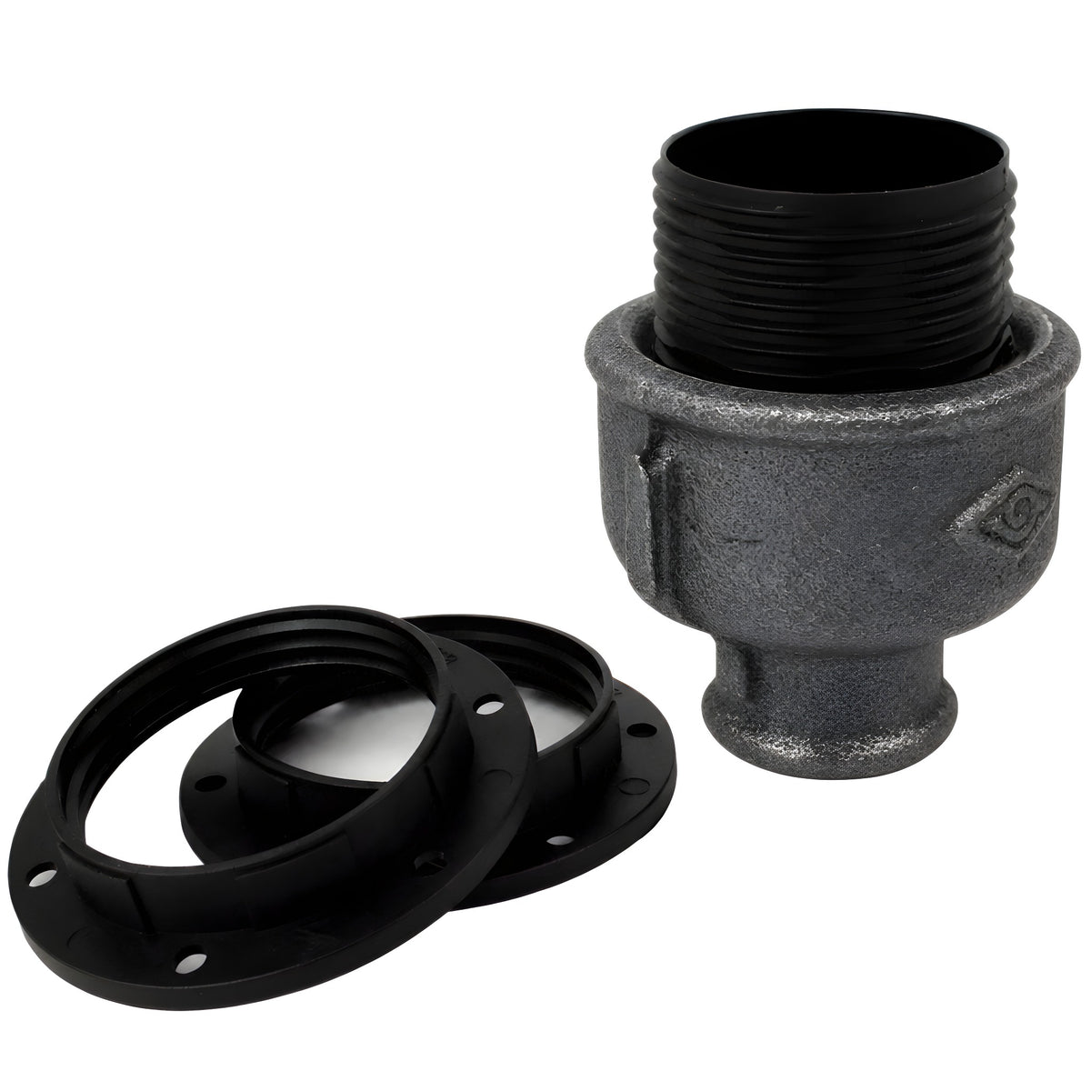 E27-fatningssæt i termoplast på fitting 1/2'' (15x21mm) med indvendigt gevind i sort støbejern Økonomi