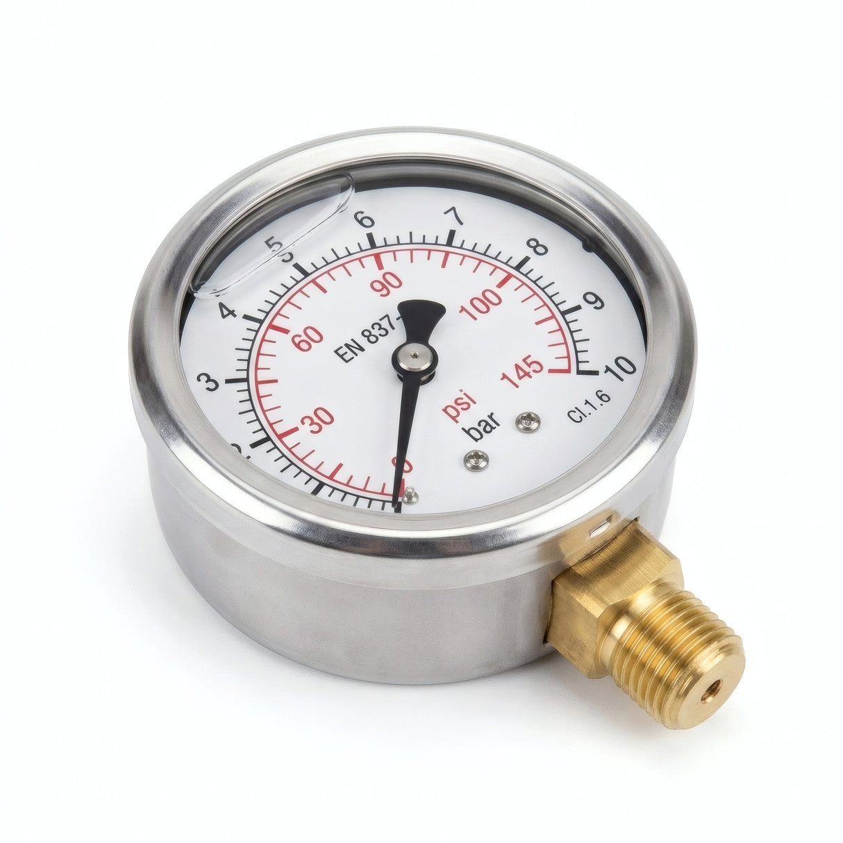 Manomètre radial inox à bain de silicone - photo produit fond blanc 1
