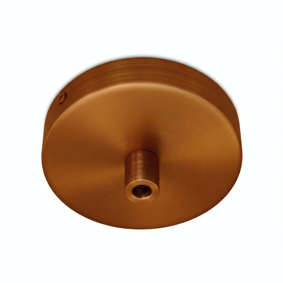 Lille cylindrisk roset i metal, Ø 83 mm — 1 centralt hul / Cylindrisk metal / Satineret kobber