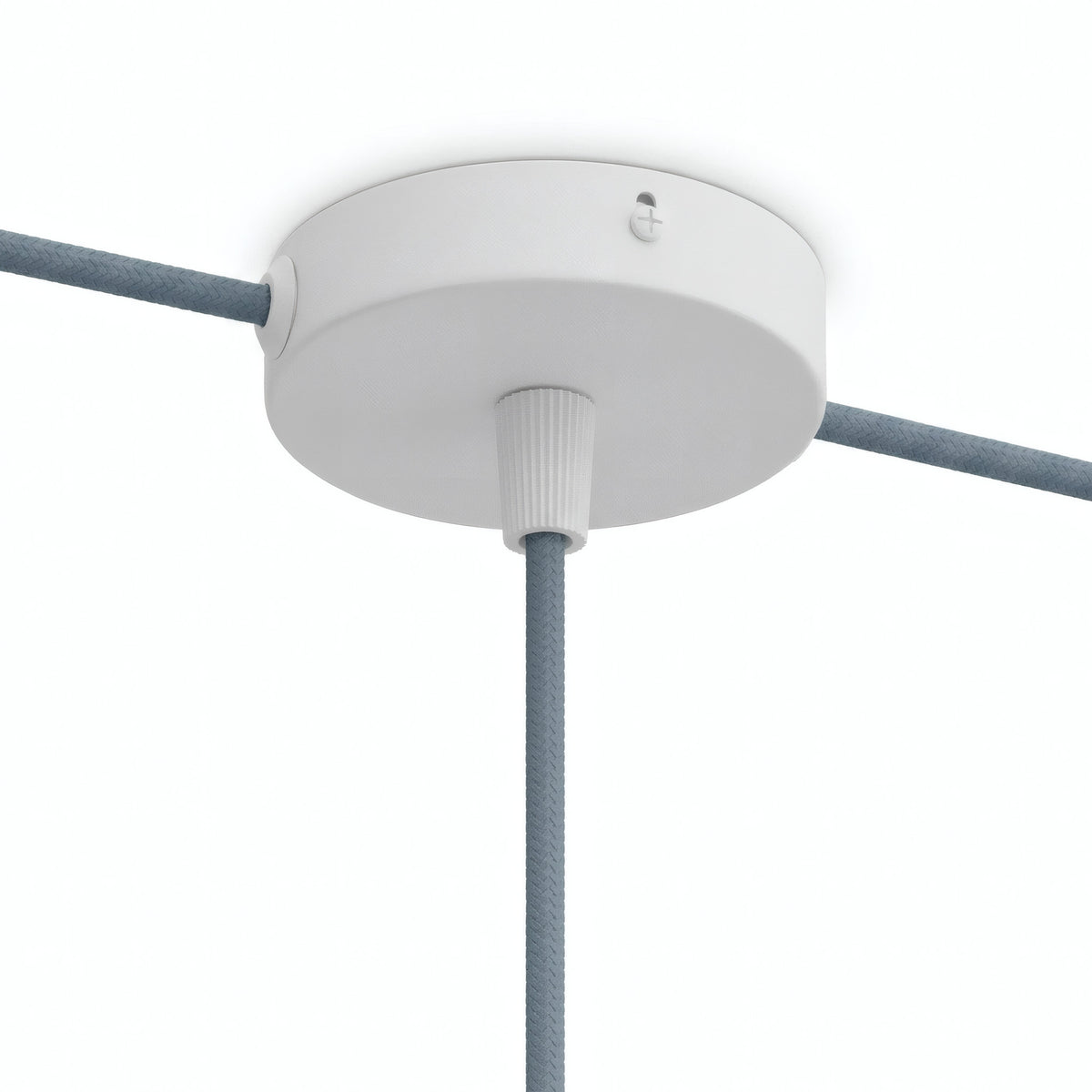 Lille cylindrisk roset i metal, Ø 83 mm — 1 centralt hul og 2 i siden / Konisk termoplast / Mat hvid