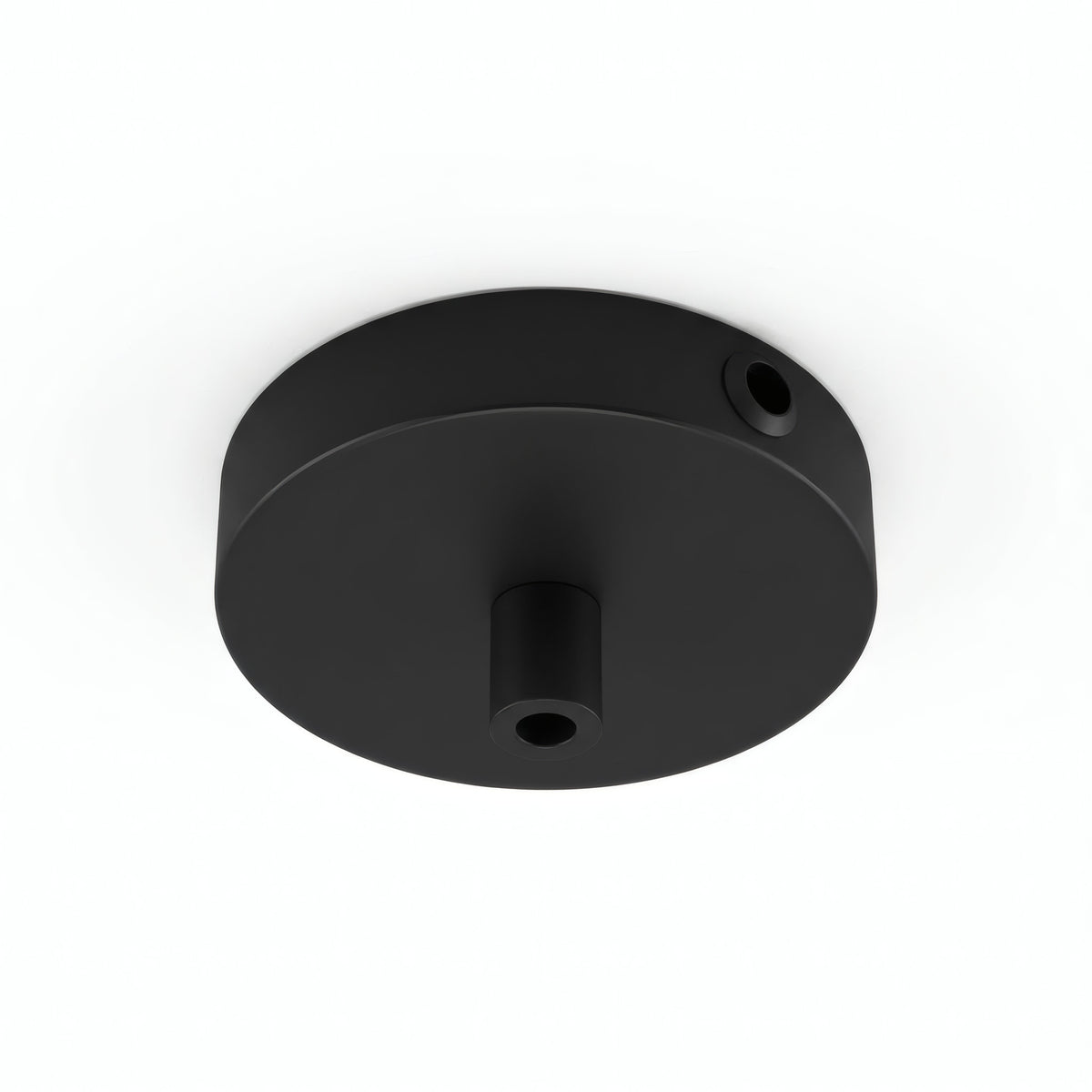 Lille cylindrisk roset i metal, Ø 83 mm — 1 centralt hul og 2 i siden / Cylindrisk metal / Sort