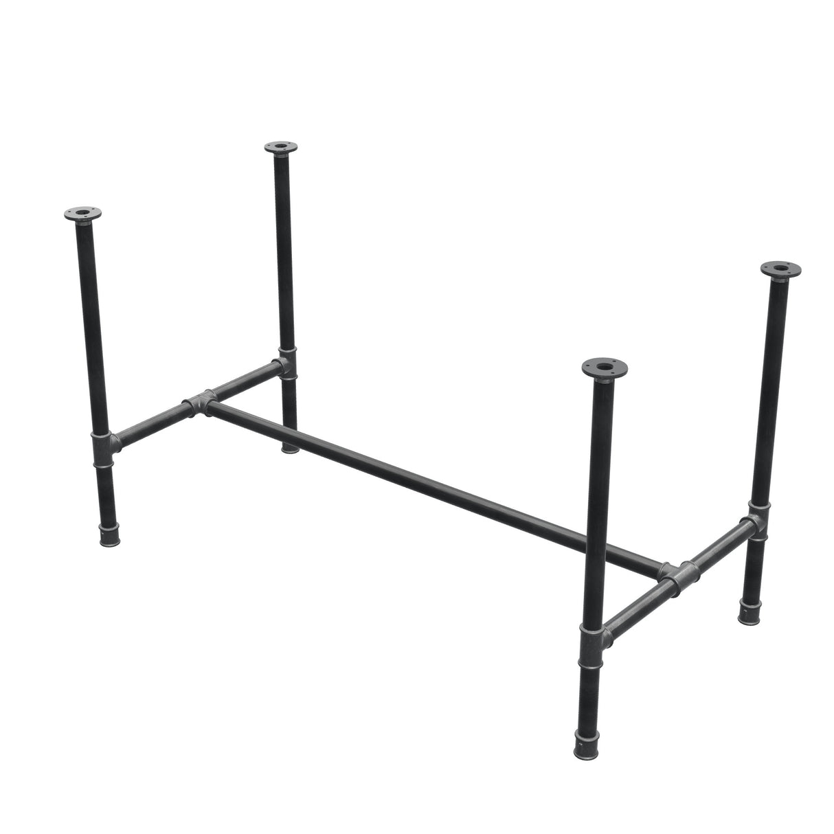 Stel til spisebord, H-form, støbejern og stål Ø 34 mm, 132 × 66 cm, højde 75 cm