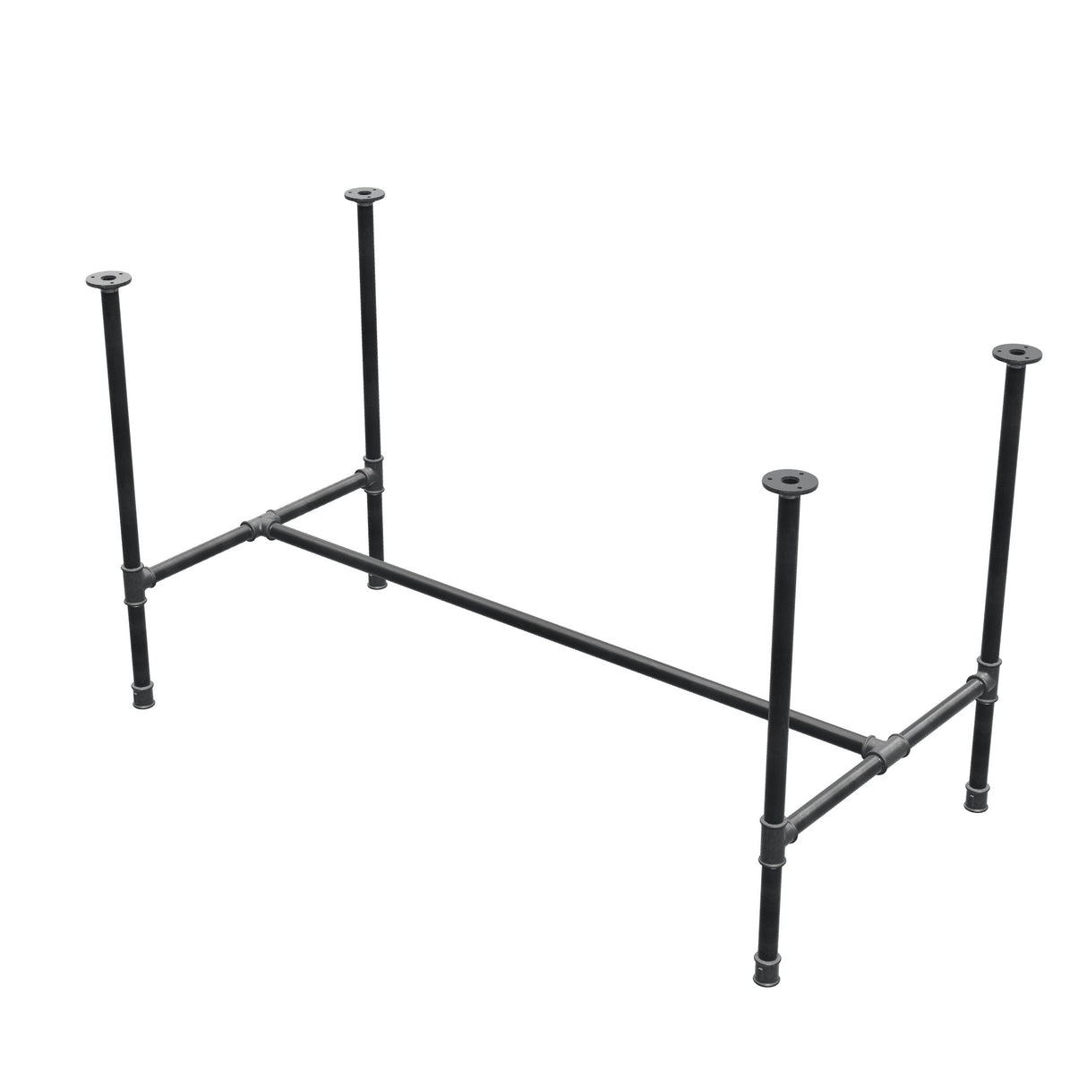 Stel til spisebord, H-form, støbejern og stål Ø 27 mm, 131 × 65 cm, højde 74 cm