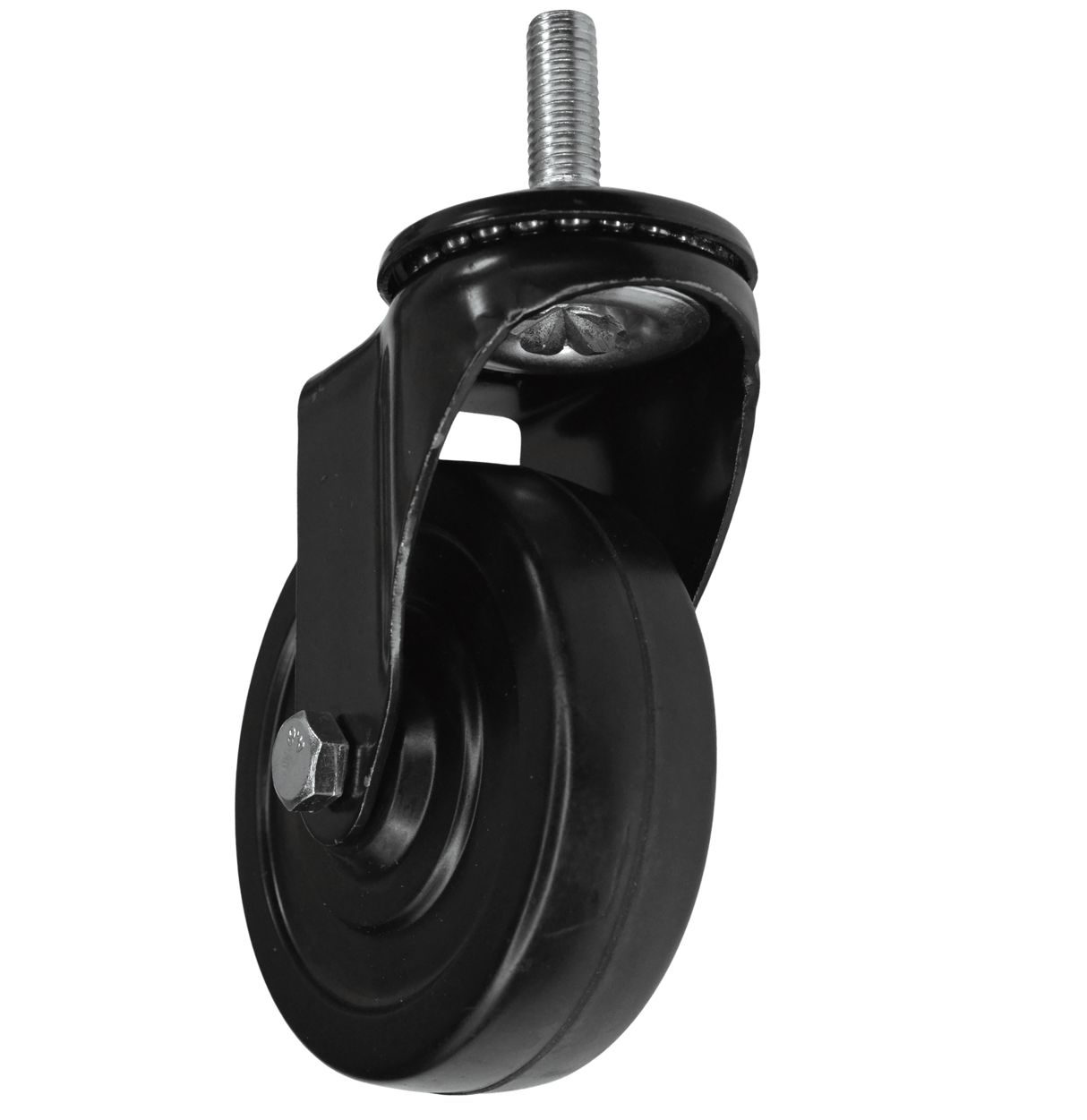 Roulette industrielle noire pivotante sur Raccord - caoutchouc - 100mm - roulette industrielle pivotante pour meuble - vue 3