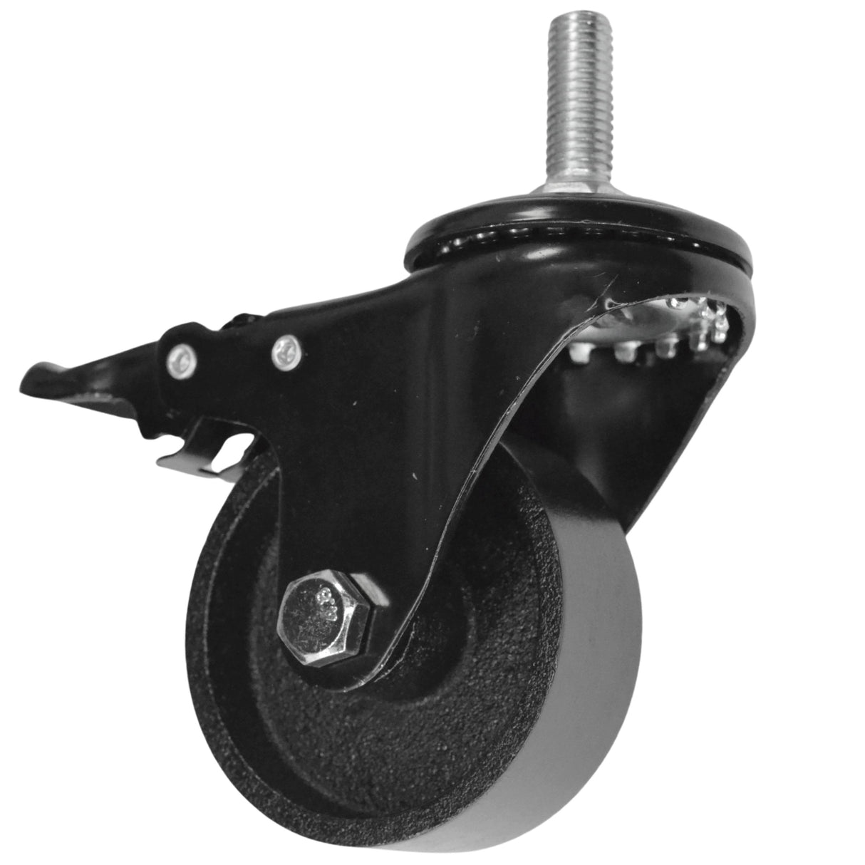 Roulette industrielle noire avec frein sur Raccord - Fonte - 75mm - roulette industrielle avec frein pour meuble