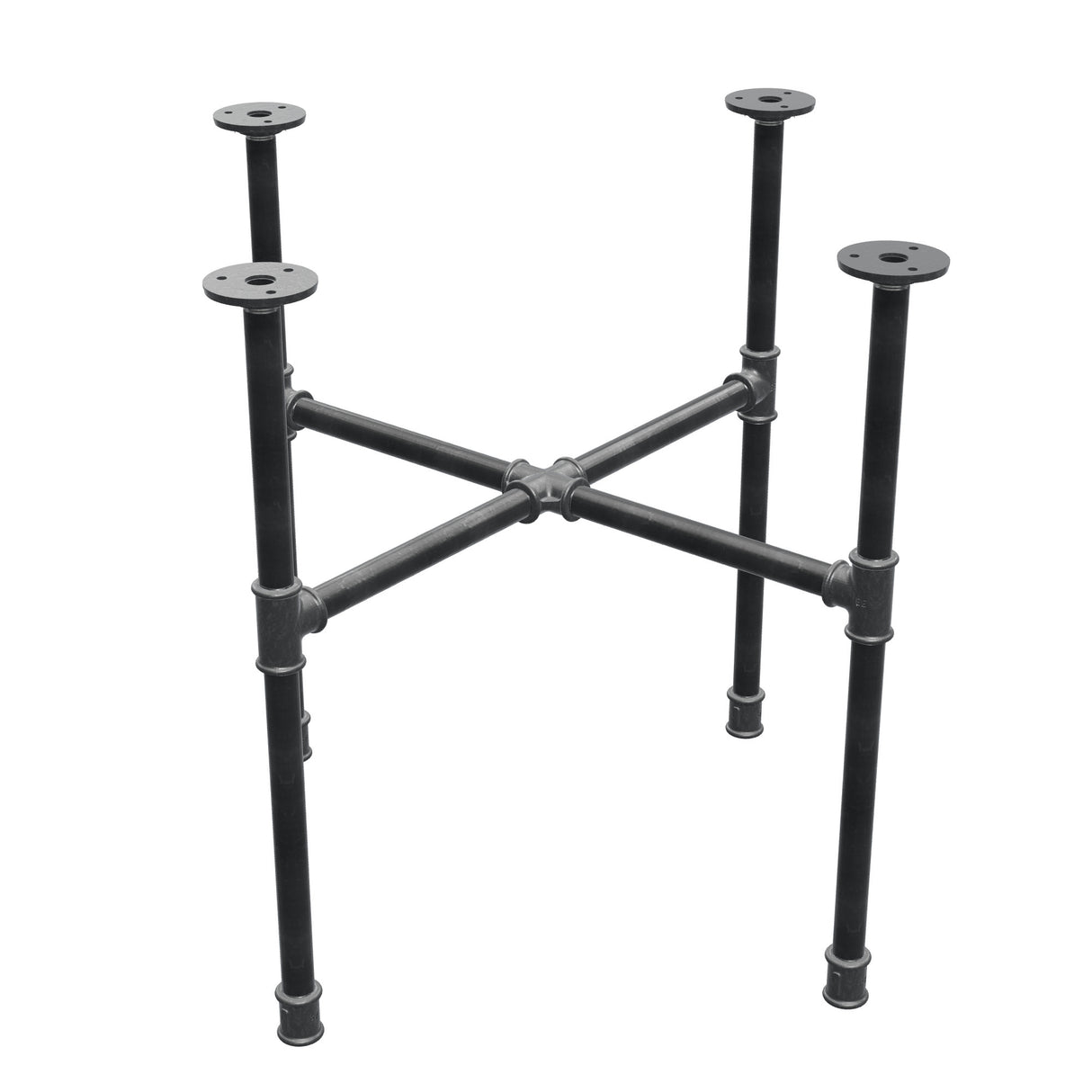 Industrielt sofabordsstel i støbejern, korsben, 58 × 58 cm, højde 52 cm, trekvart visning
