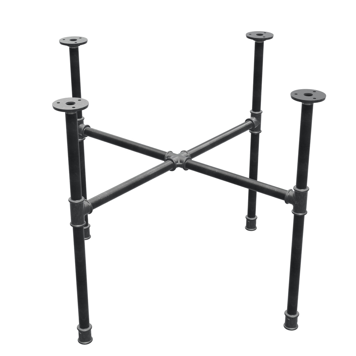Industrielt sofabordsstel i støbejern, korsben, 68 × 68 cm, højde 52 cm, trekvart visning
