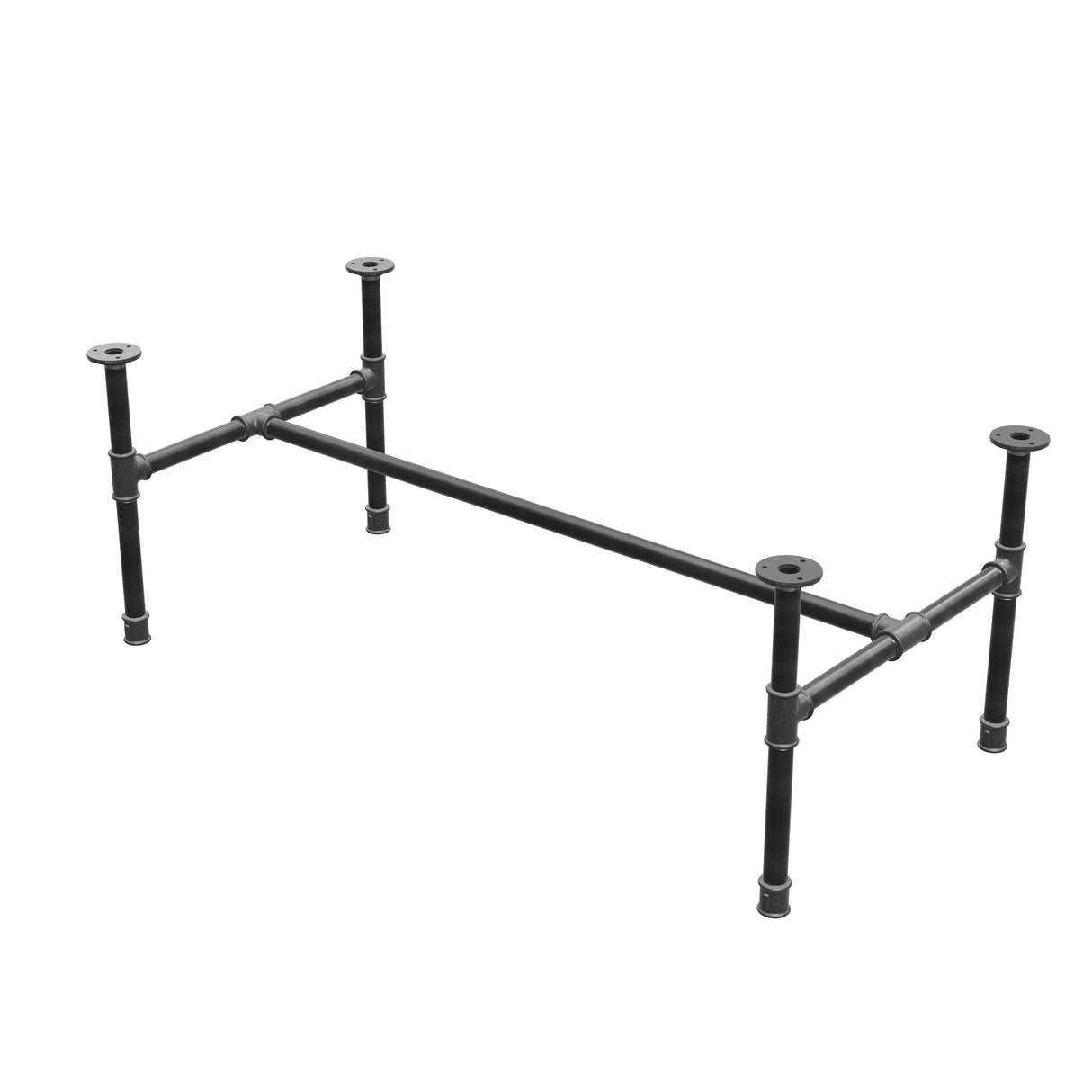 Industrielt sofabordsstel i støbejern, H-form, 111 × 55 cm, højde 42 cm, trekvartsvisning