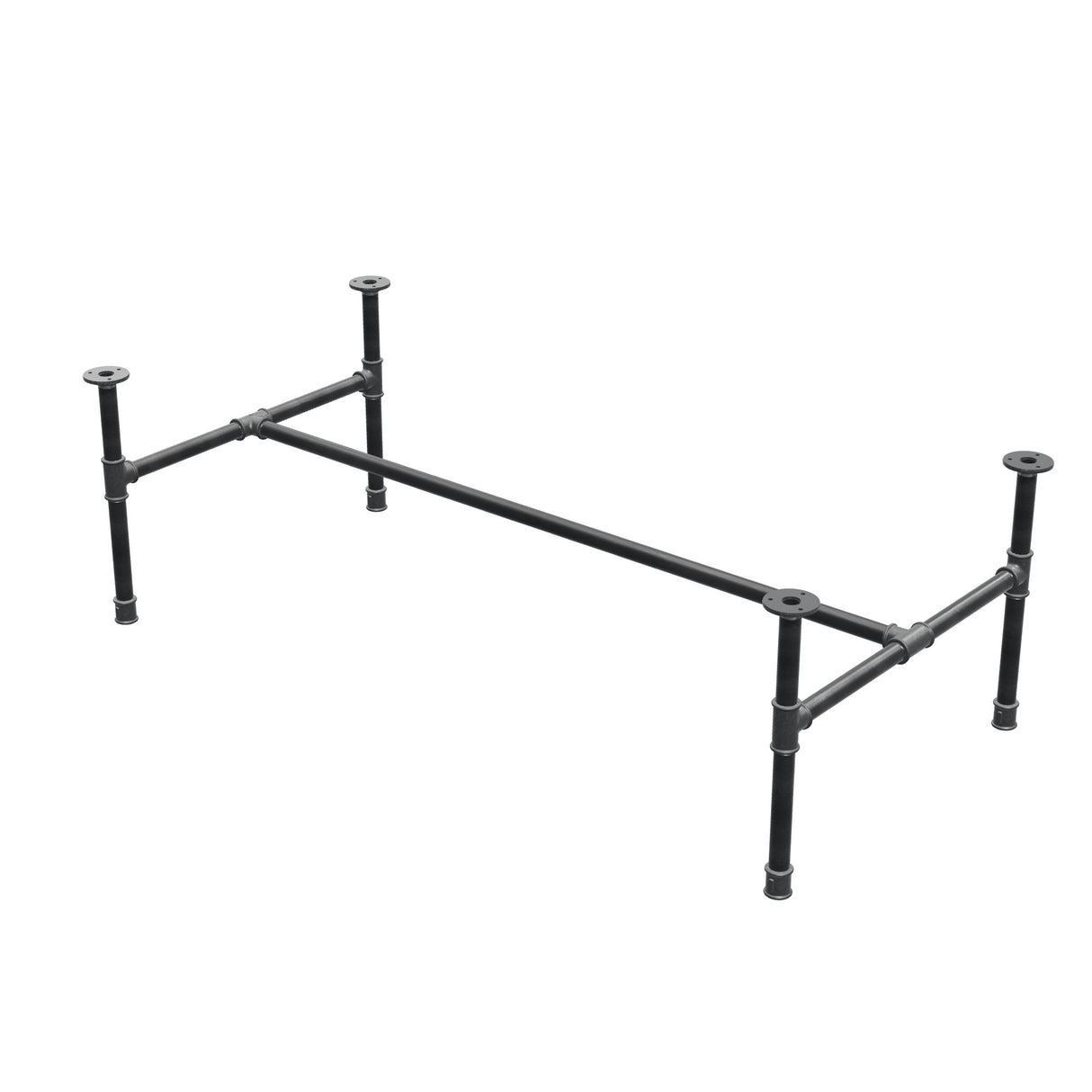 Industrielt sofabordsstel i støbejern, H-form, 131 × 65 cm, højde 42 cm, trekvartsvisning