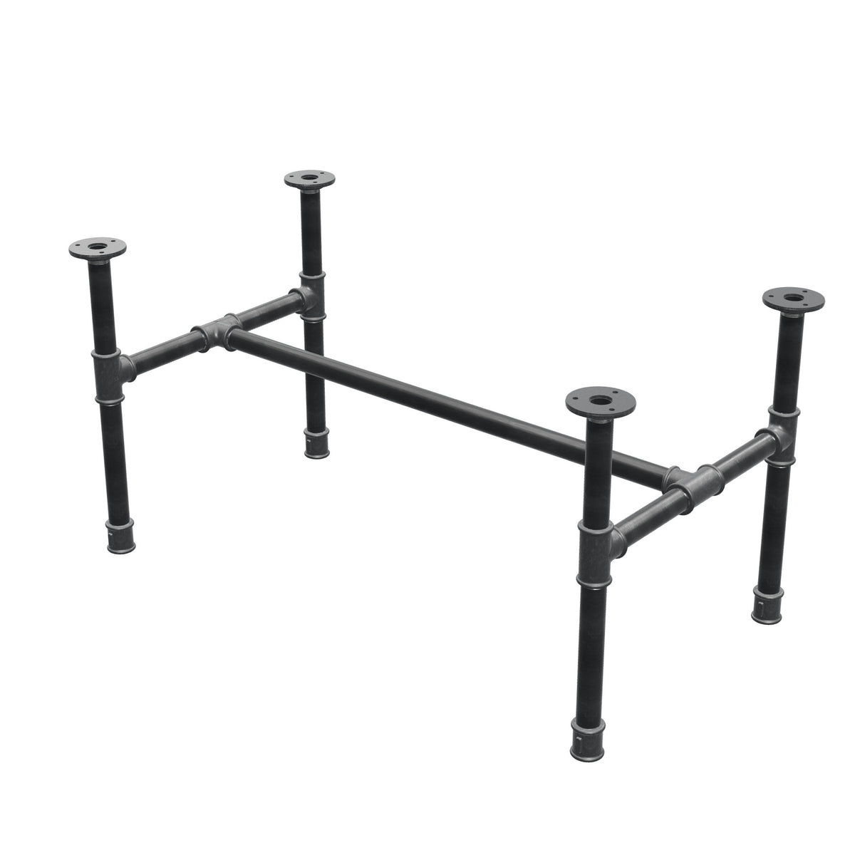 Industrielt sofabordsstel i støbejern, H-form, 81 × 45 cm, højde 42 cm, trekvartsvisning