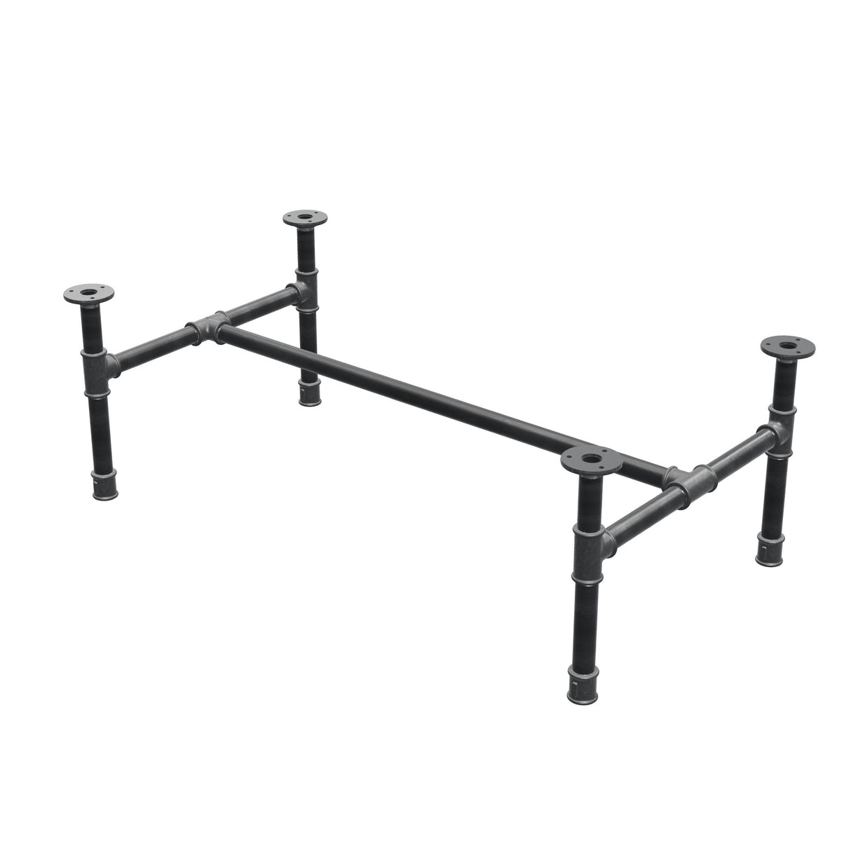 Industrielt sofabordsstel i støbejern, H-form, 91 × 51 cm, højde 32 cm, trekvartsvisning
