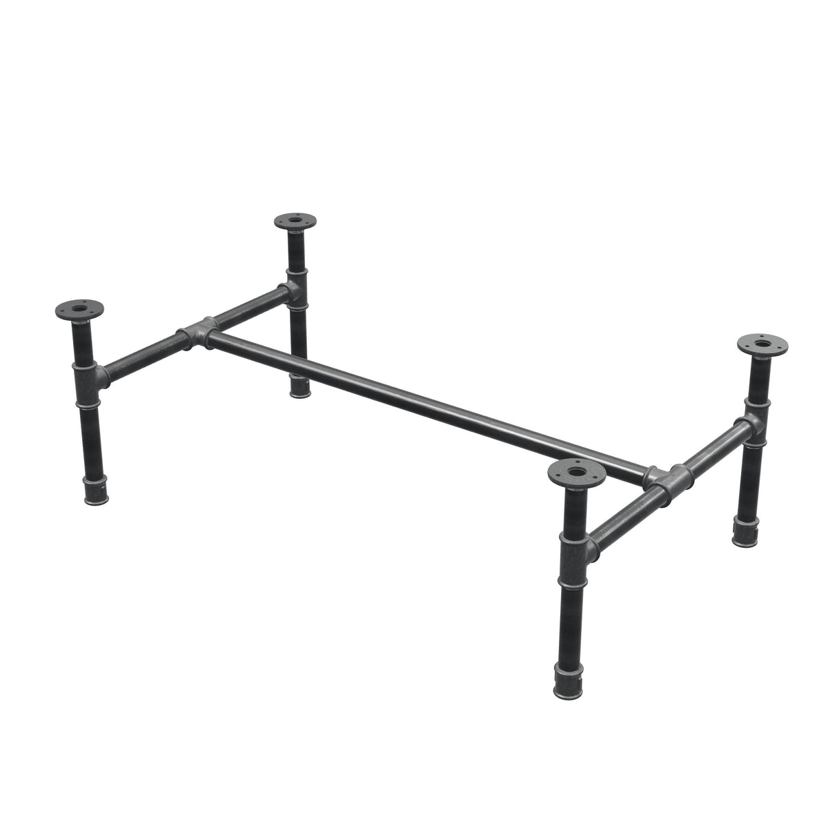 Industrielt sofabordsstel i støbejern, H-form, 91 × 55 cm, højde 32 cm, trekvartsvisning