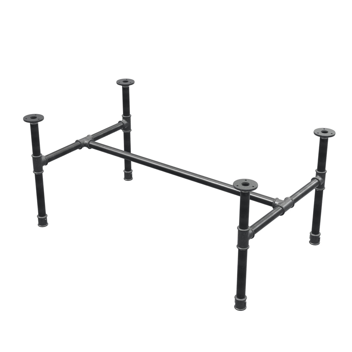 Industrielt sofabordsstel i støbejern, H-form, 91 × 55 cm, højde 42 cm, trekvartsvisning
