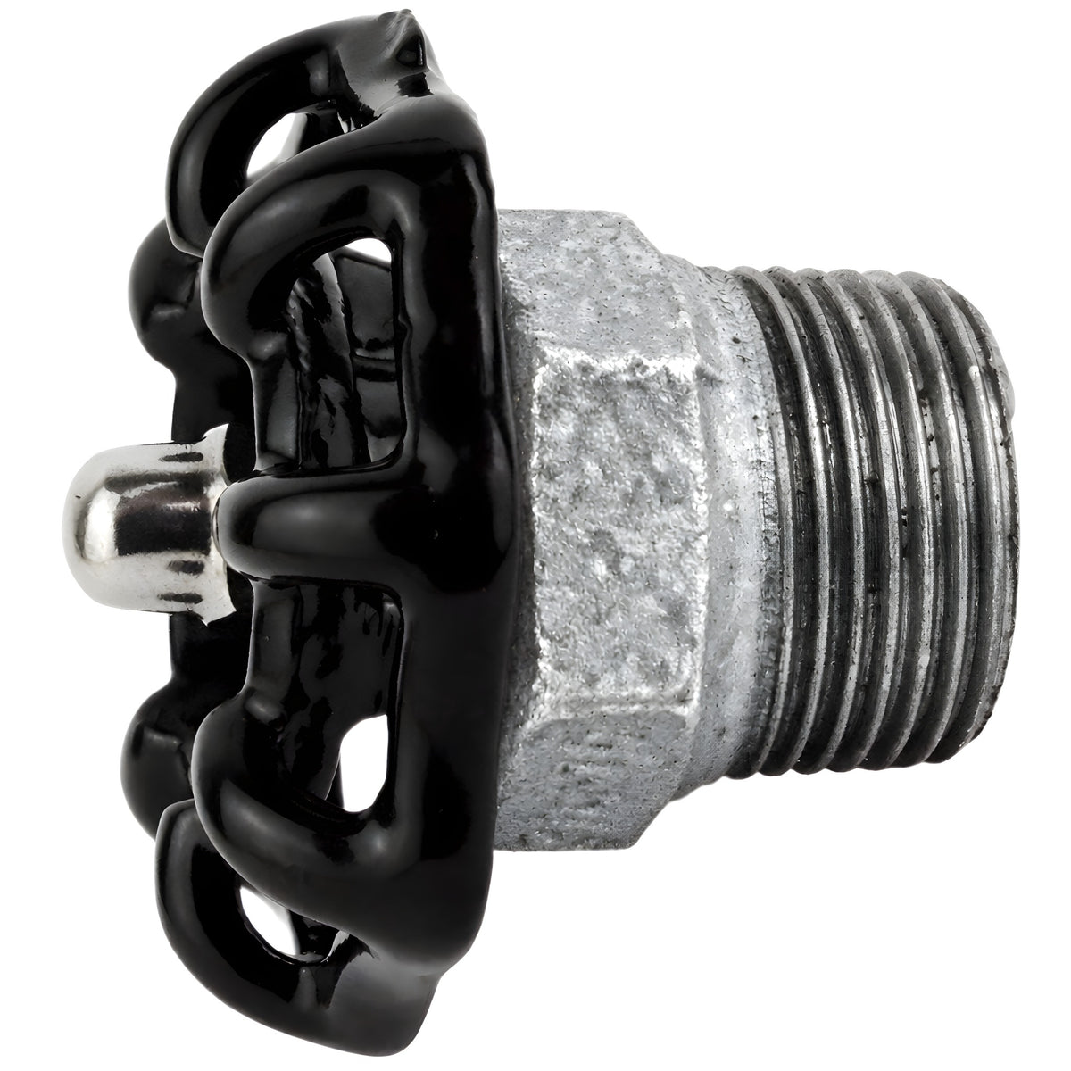 Sort håndhjul 52 mm på halv nippel, møtrik i rustfrit stål, fitting i galvaniseret støbejern