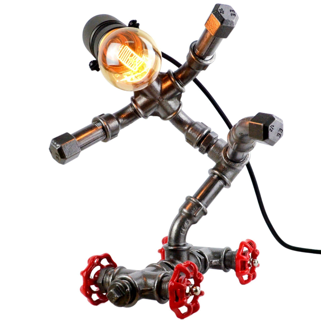 Lampe "Le Skateur" - lampe robot skateur en raccords de plomberie - vue 2