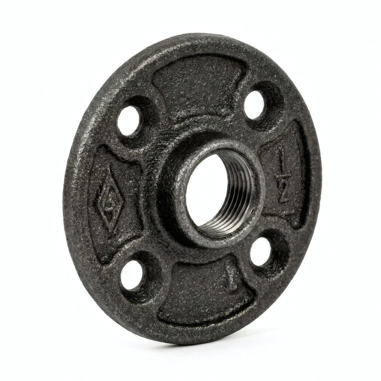 Flange 1/2'' | 15x21mm stor diameter sort støbejern - produktfoto på hvid baggrund 6