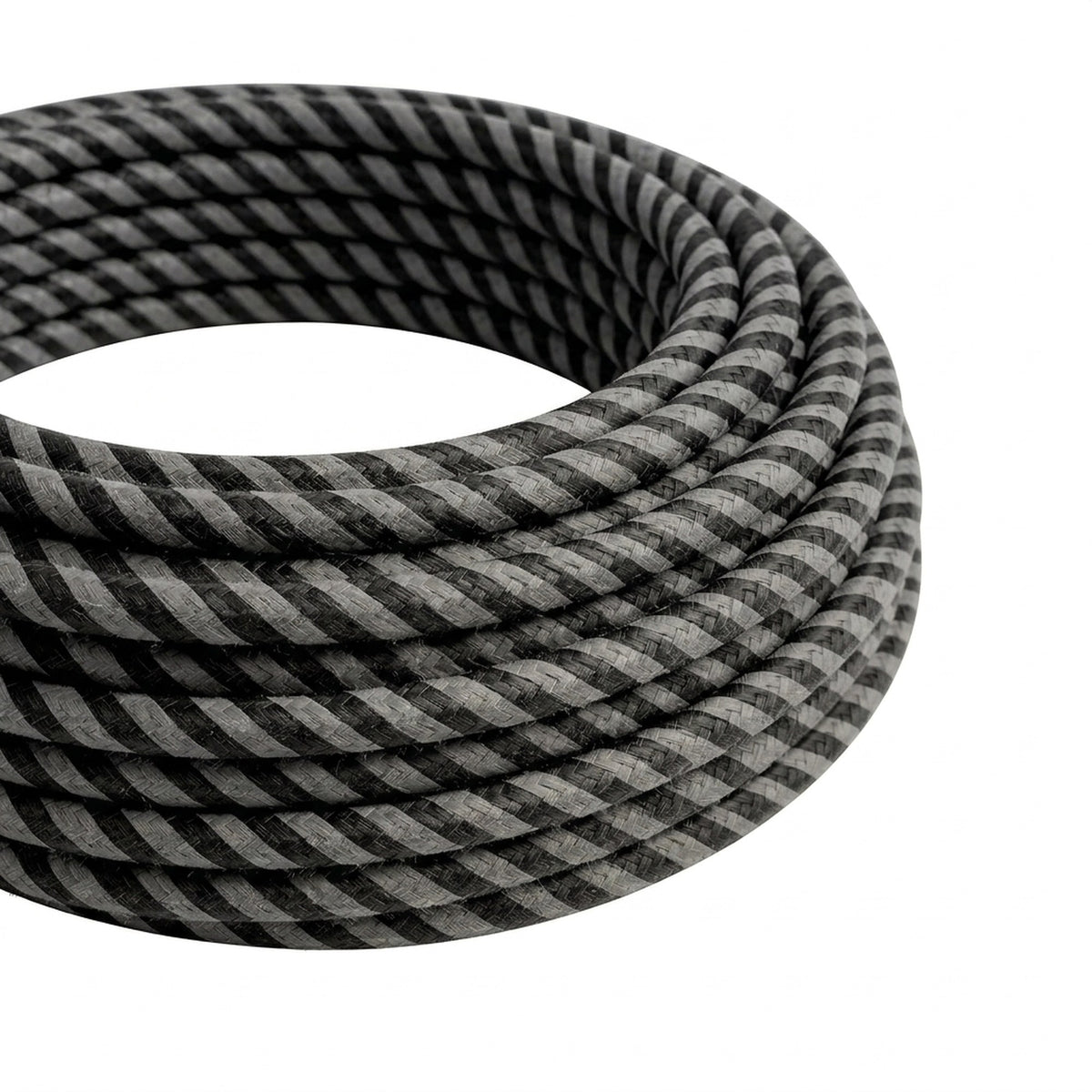 Rund stribet stofledning med silkeeffekt – Grafit & kulsort