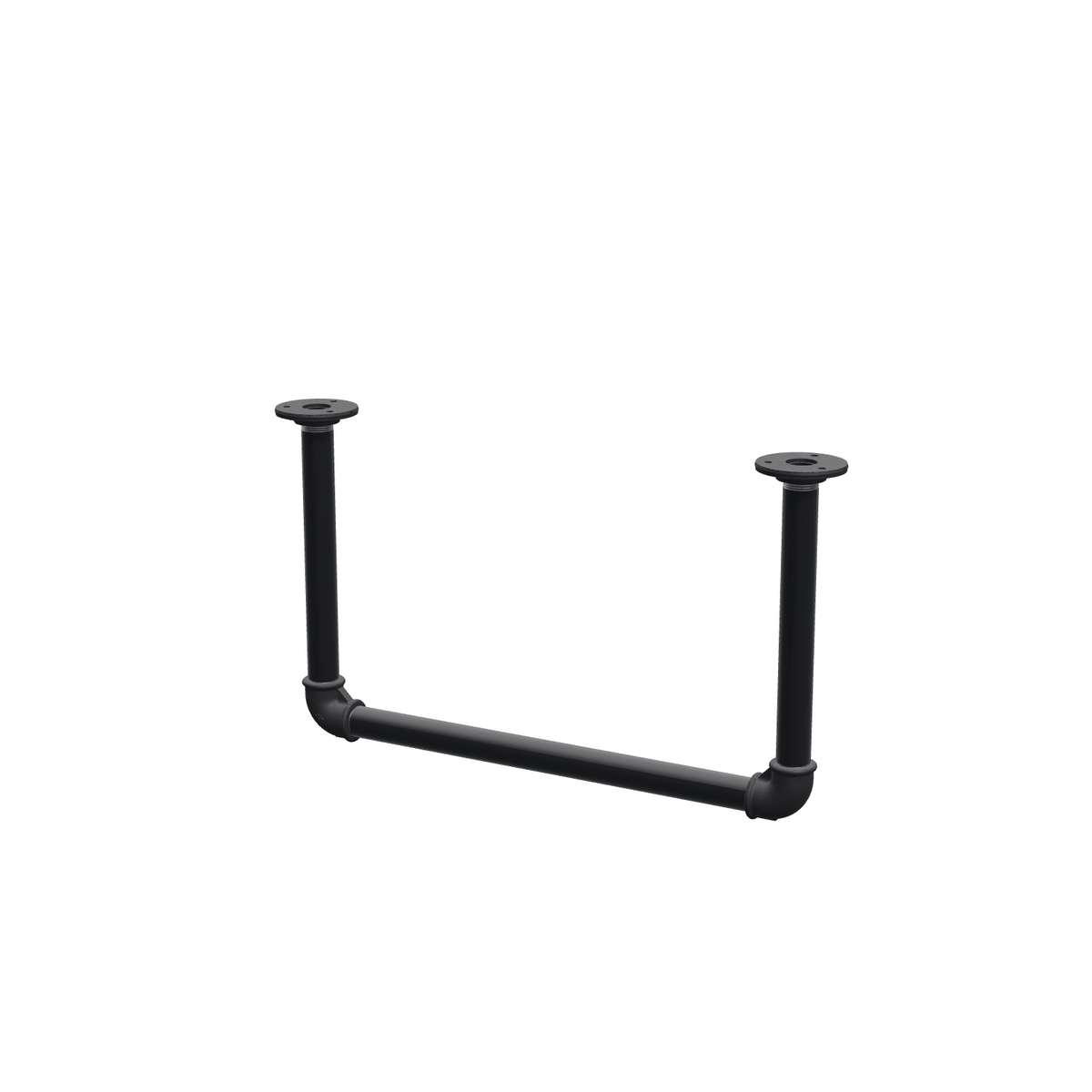 Loftophængt tøjstang i matsort lakeret stålrør Ø 27 mm — bredde 46 cm, højde under loftet 27 cm, trekvartsvisning på hvid baggrund