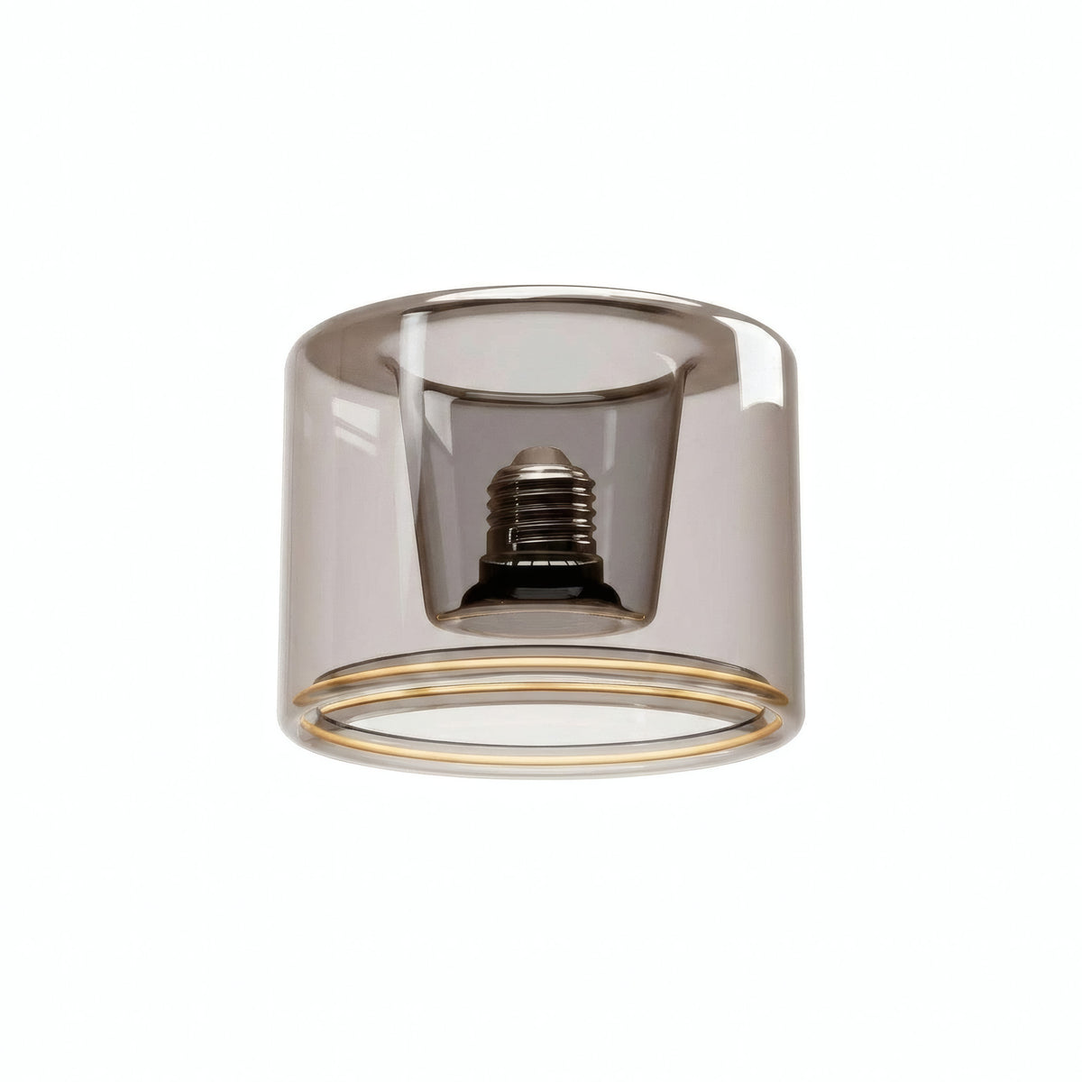 E27 LED-donutpære i røgfarvet glas, Ø 120 mm, set i trekvart profil, hvid baggrund