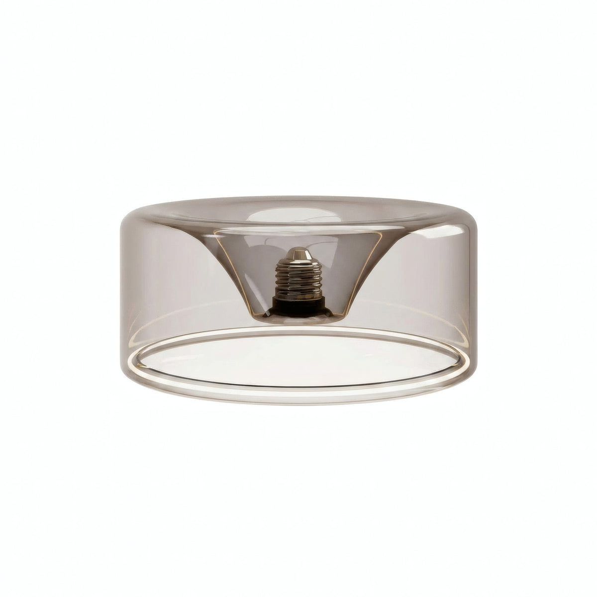 E27 LED-donutpære i røgfarvet glas, Ø 195 mm, set i trekvart profil, hvid baggrund