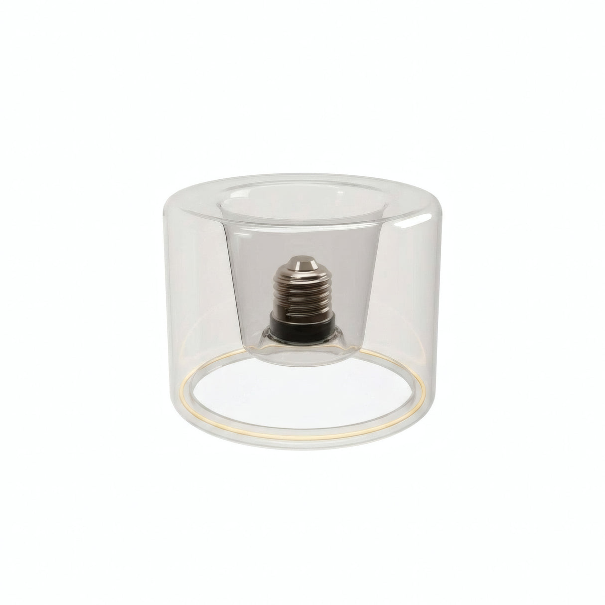 E27 LED-donutpære i klart glas, Ø 120 mm, slukket, forsænket E27-sokkel synlig, hvid baggrund
