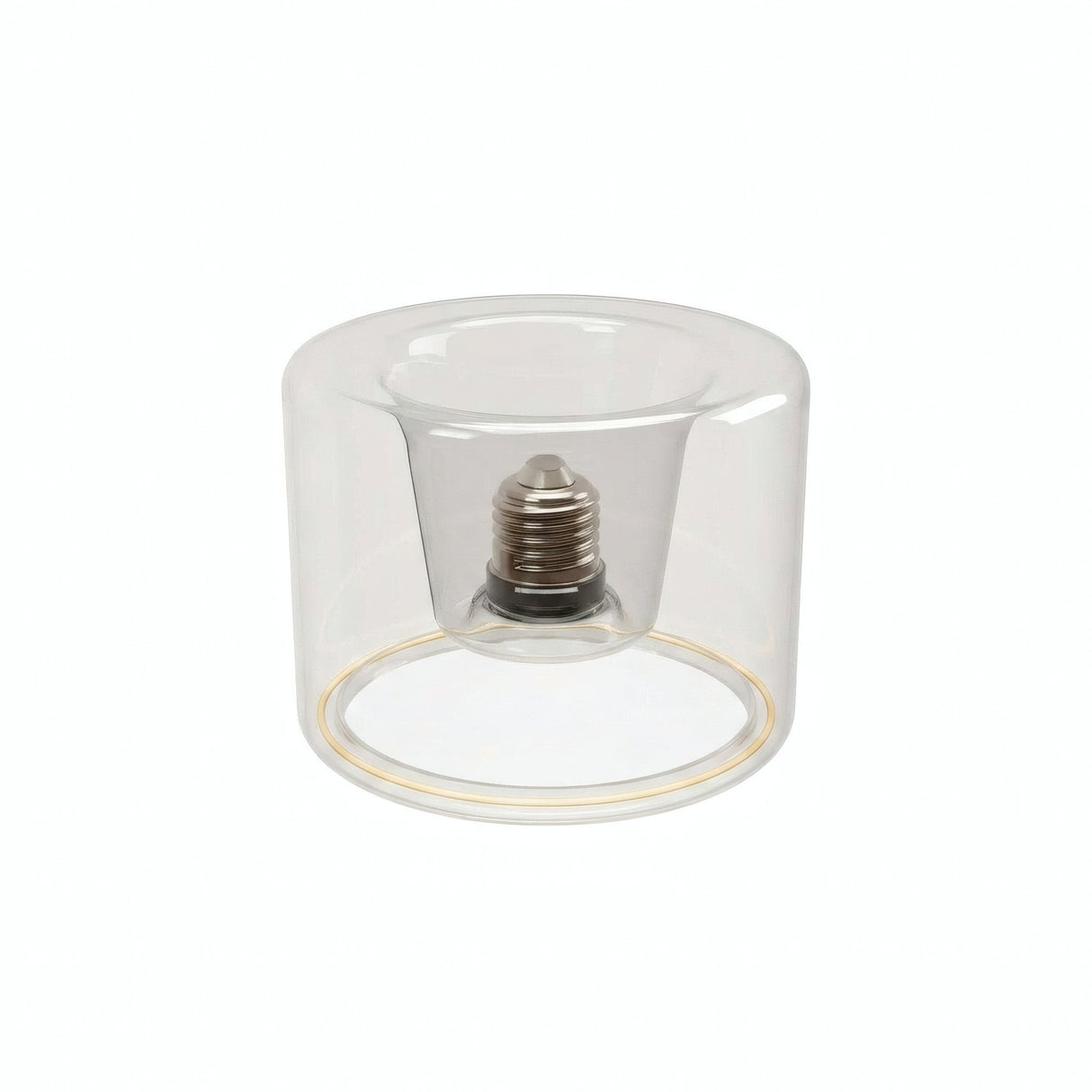 E27 LED-donutpære i klart glas, Ø 120 mm, set i trekvart profil, hvid baggrund