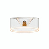E27 LED-donutpære i klart glas, Ø 195 mm, tændt, varm lysring, hvid baggrund