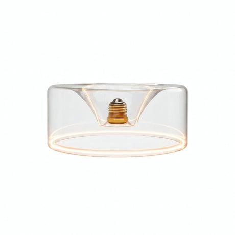 E27 LED-donutpære i klart glas, Ø 195 mm, tændt, varm lysring, hvid baggrund