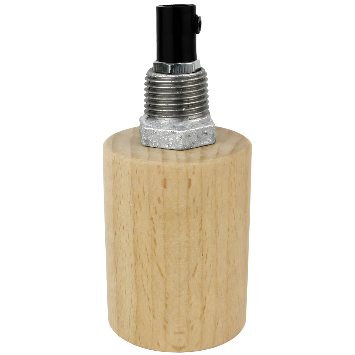 E27-fatningssæt i naturtræ på fitting 1/2'' (15x21mm) med udvendigt gevind i galvaniseret støbejern