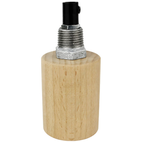 E27-fatningssæt i naturtræ på fitting 1/2'' (15x21mm) med udvendigt gevind i galvaniseret støbejern