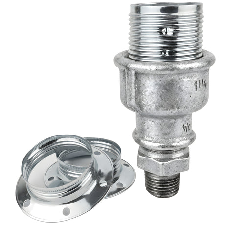 E27-fatningssæt i blankt sølvfarvet metal på fitting 1/2'' (15x21mm) med udvendigt gevind i galvaniseret støbejern