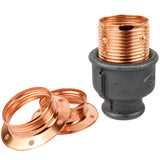 E27-fatningssæt i blankt kobberfarvet metal på fitting med indvendigt gevind i sort støbejern Økonomi