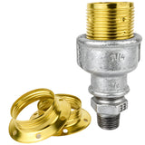 E27-fatningssæt i blankt messingfarvet metal på fitting 1/2'' (15x21mm) med udvendigt gevind i galvaniseret støbejern