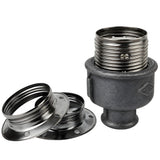E27-fatningssæt i blankt sort metal på fitting 1/2'' (15x21mm) med indvendigt gevind i sort støbejern Økonomi