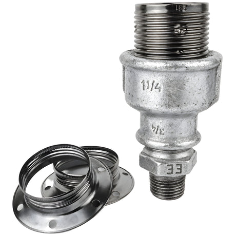 E27-fatningssæt i blankt sort metal på fitting 1/2'' (15x21mm) med udvendigt gevind i galvaniseret støbejern