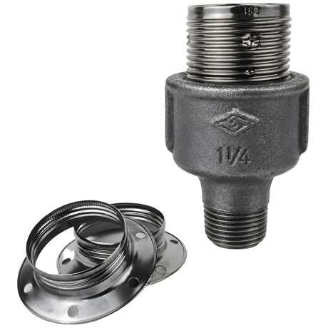 E27-fatningssæt i blankt sort metal på fitting 1/2'' (15x21mm) med udvendigt gevind i sort støbejern Økonomi