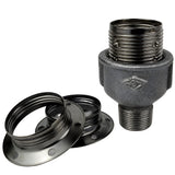 E27-fatningssæt i blankt sort metal på fitting med udvendigt gevind i sort støbejern Økonomi