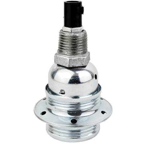 E27-fatningssæt i blankt sølvfarvet metal på fitting 1/2'' (15x21mm) med udvendigt gevind i galvaniseret støbejern