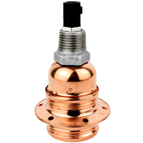 E27-fatningssæt i blankt kobberfarvet metal på fitting 1/2'' (15x21mm) med udvendigt gevind i galvaniseret støbejern