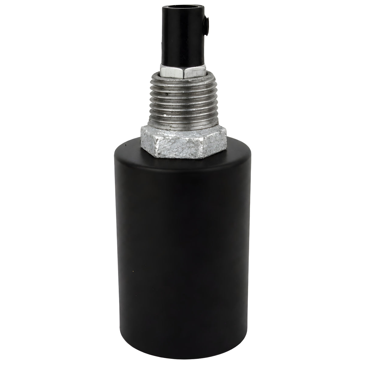 E27-fatningssæt i glat sort metal på fitting 1/2'' (15x21mm) med udvendigt gevind i galvaniseret støbejern