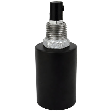 E27-fatningssæt i glat sort metal på fitting 1/2'' (15x21mm) med udvendigt gevind i galvaniseret støbejern