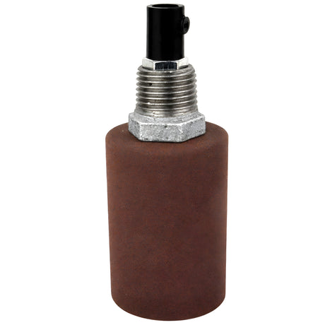 E27-fatningssæt i glat rustfarvet metal på fitting 1/2'' (15x21mm) med udvendigt gevind i galvaniseret støbejern