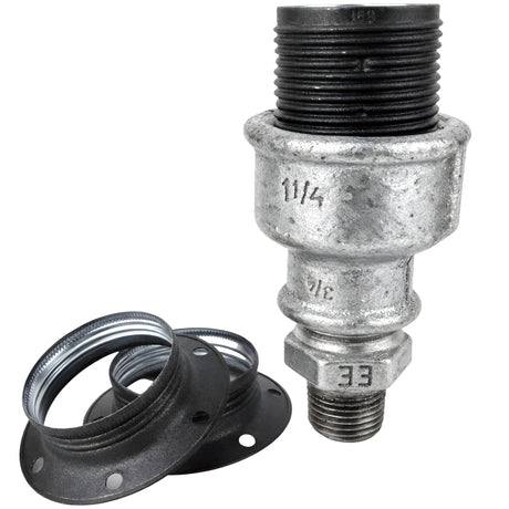 E27-fatningssæt i mat gråt metal på fitting 1/2'' (15x21mm) med udvendigt gevind i galvaniseret støbejern