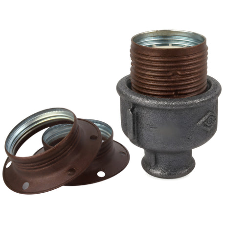 E27-fatningssæt i mat rustfarvet metal på fitting 1/2'' (15x21mm) med indvendigt gevind i sort støbejern Økonomi